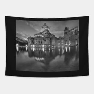 Reflecting Pool Black and White Boston Christian Science Building Tapestry