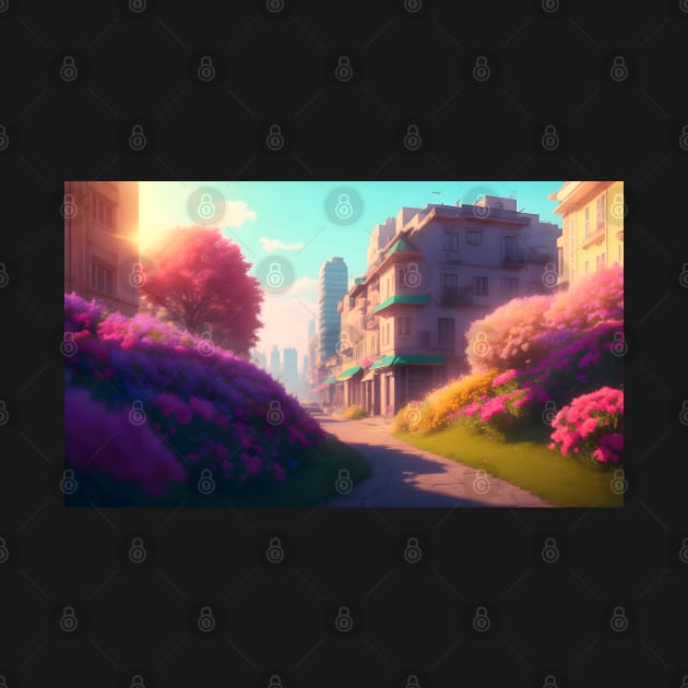 City street with beautiful flowers by WODEXZ