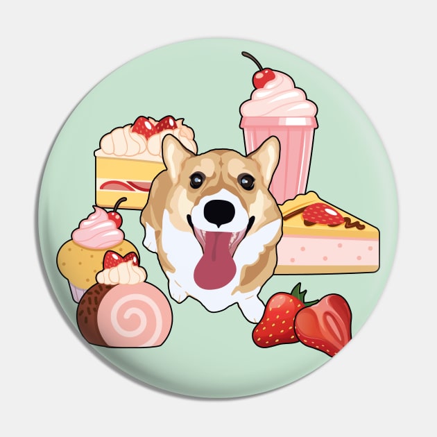 Strawberry Desserts Corgi Pin by MaplewoodMerch