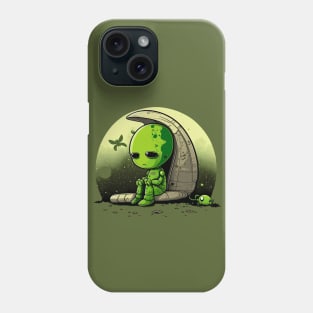 Sad alien sitting and thinking Phone Case