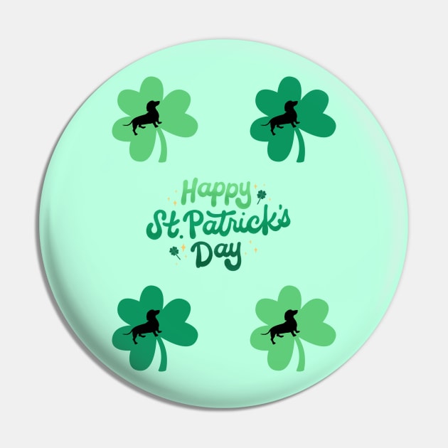 Happy St. Patrick's Day with Dachshund Silhouette in Shamrock Pin by Seasonal Dogs