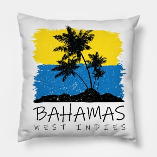 Bahamas National Colors with Palm Silhouette Pillow