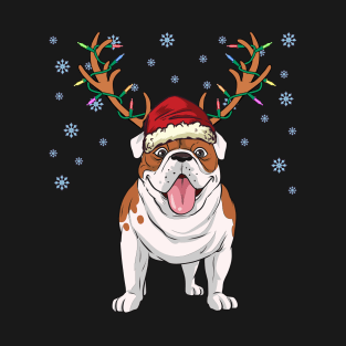 Christmas english bulldog reindeer dog T-Shirt