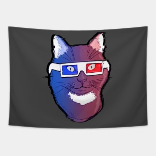 Retro Cat Wearing 80s 3D Glasses Illustration Tapestry