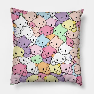 Kawaii Pastel Kittens Pattern - Pile of colorful cute cats Pillow