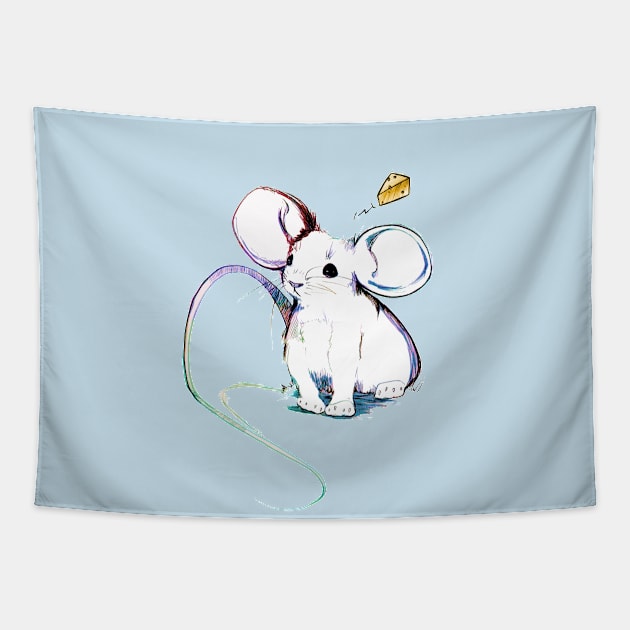 Cheese Time - Cute Mouse Art Tapestry by FishWithATopHat