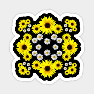 Daisies and Blooming Sunflowers Blossom Floral Pattern Magnet