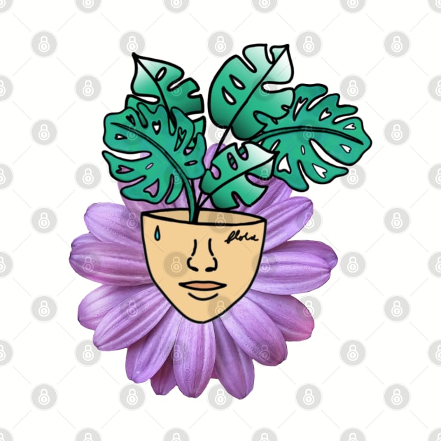Surreal Monstera and Purple Petal Person by Tenpmcreations