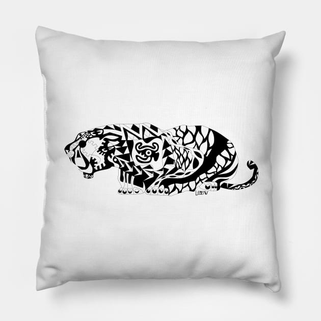 asian huge tiger ecopop in mexican patterns in floral totonac art Pillow by jorge_lebeau