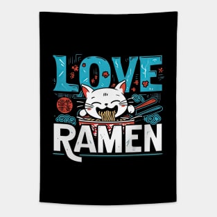 Kawaii Anime Cat Eating Ramen Noodles Tapestry