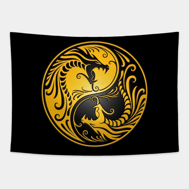 Yellow and Black Yin Yang Dragons Tapestry by jeffbartels