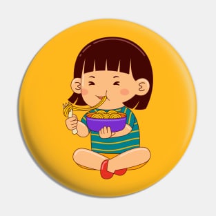 girl kids eating noodle Pin