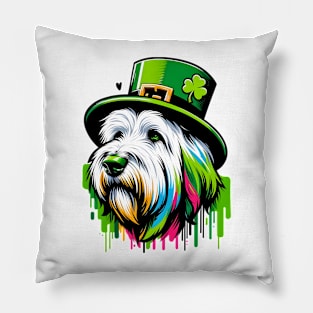 Komondor Dog Revels in Saint Patrick's Day Cheer Pillow