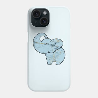 Cute elephant, abstract marble, fluid art, stone blue and golden Phone Case