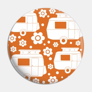 Daisy Polka Dot Vintage Caravan Pattern in Orange and White Pin