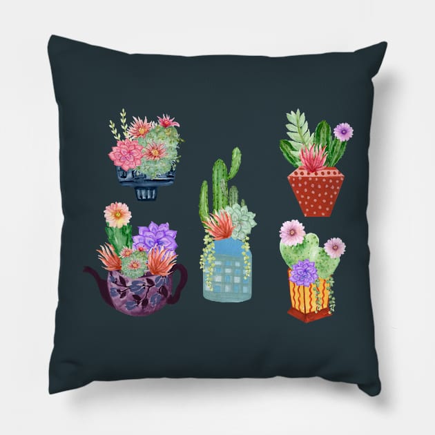 cactus5 flower pot Pillow by HoyaBouquet