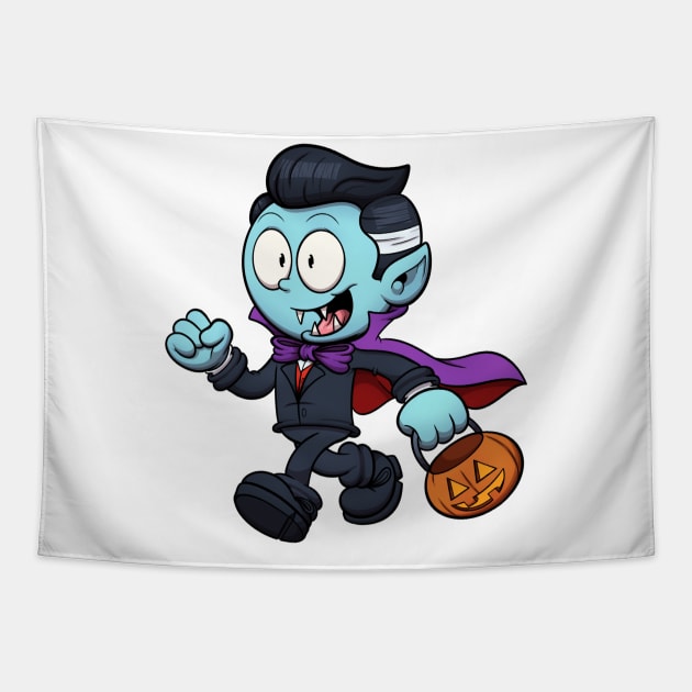 Kid Dressed As Dracula Trick Or Treating Tapestry by TheMaskedTooner