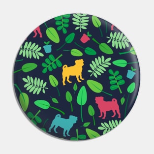 Colorful Pugs with Leaves - Pattern Pin