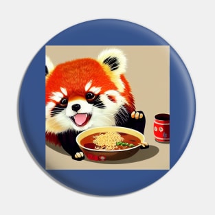 Kawaii Red Panda Eating Ramen Pin