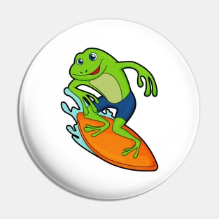 Frog as Surfer with Surfboard Pin