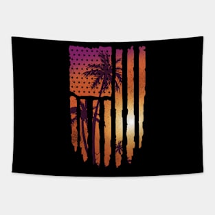 Summer Sunset Palm Trees American Flag Cool Spring Beach Tapestry