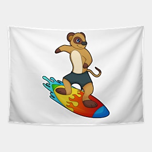 Meerkat as Surfer with Surfboard Tapestry