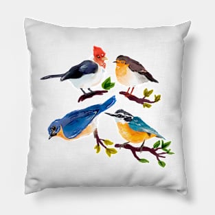 Autumn Birds Hand Drawn Watercolor Pillow