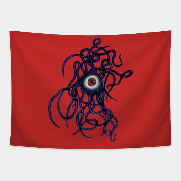 Single-Eyed Weird Cephalopoda With Numerous Tentacles Blue Tapestry by taiche