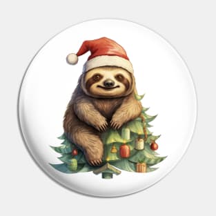 Christmas Sloth Climbing On The Pine Tree Pin