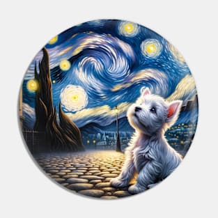 Starry West Highland White Terrier Dog Portrait - Pet Portrait Pin