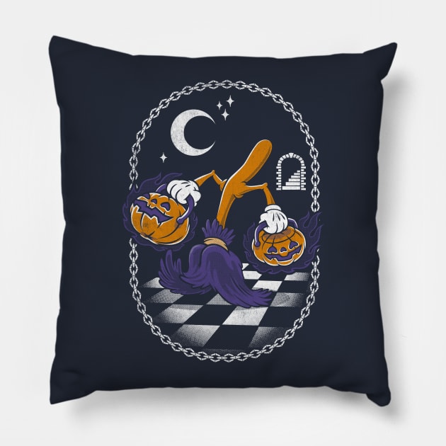 Witches Broom & Pumpkins - Goth Halloween Design Pillow by Nemons