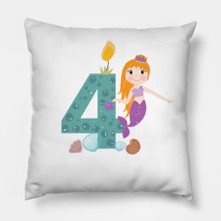 Cute little mermaid fourth birthday Pillow