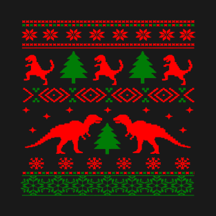 Christmas Ugly Sweater Pattern Dinosaurs T-Shirt