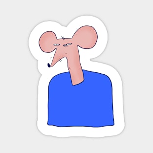 Funny and suspicious skinny rat in blue sweater Magnet