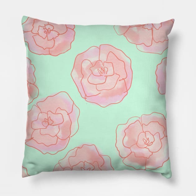 Pastel Pink and Green Roses Pillow by AlexandraStr