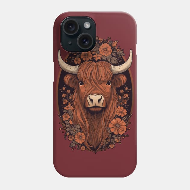 Shaggy Highland Cow Phone Case by Artsy Sharo