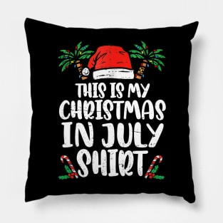 This Is My Christmas In July Santa Hat Summer Beach Vacation Pillow