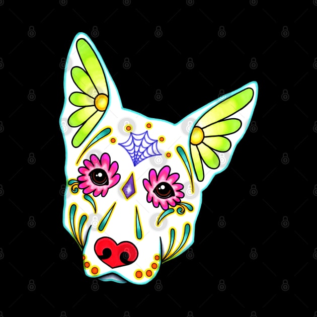 German Shepherd in White - Day of the Dead Sugar Skull Dog by prettyinink