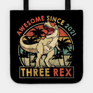 Kids Three Rex 3rd Birthday Third Dinosaur Year Old Tote