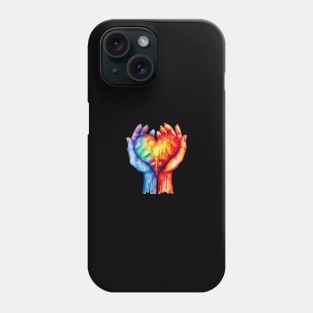 Watercolor Gradient Rainbow Heart In Hands T-Shirt Phone Case