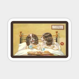 Cute Spaniel Dog Couple Share Some Pop Tarts in Bed Magnet