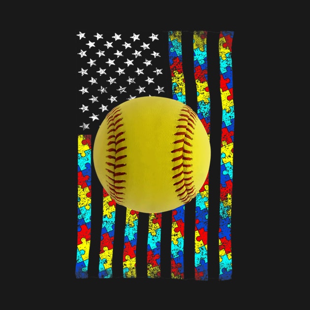 Autism Awareness Flag Softball Player by Magic Ball