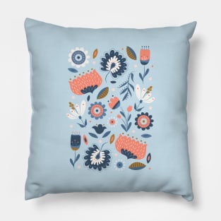 Folk Art Florals in Pink + Blue Pillow