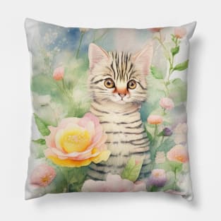 Flower Garden with a Tabby Cat Pillow