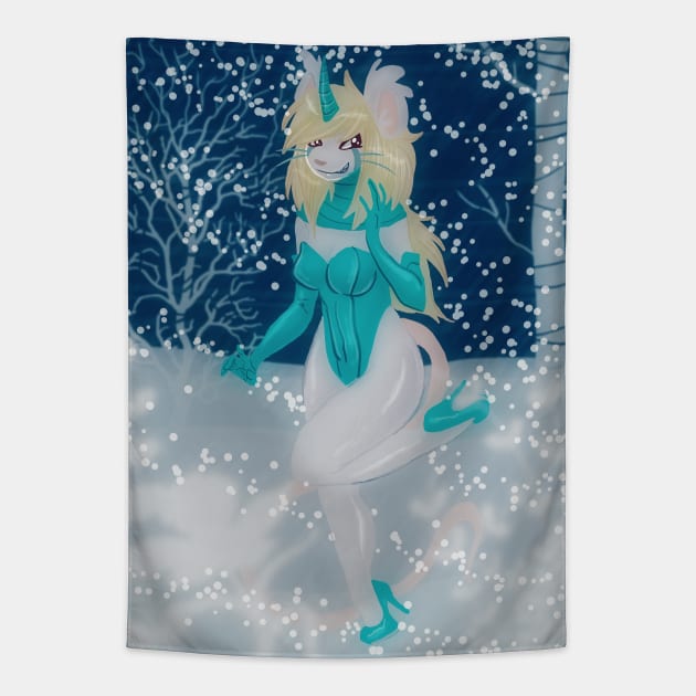 Snowy Mouse Girl Tapestry by saradaboru