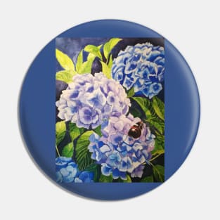 Blue hydrangeas watercolour painting Pin