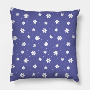 White Daisies on Periwinkle Blue Background Pillow