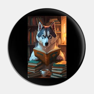 Siberian husky reading book Pin