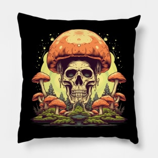 Mesmerizing Contrasts Psychedelic Mushroom Skull Pillow