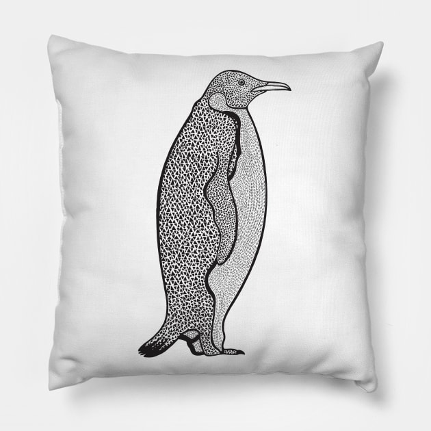 Emperor Penguin Ink Art - on light colors Pillow by Green Paladin